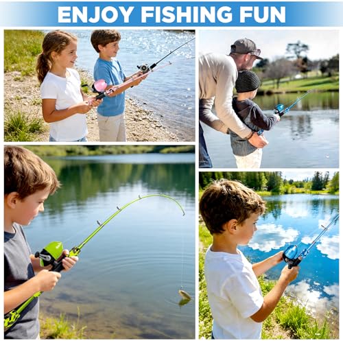 Kids Fishing Pole with Spincast Reel Telescopic Fishing Rod Combo Full Kits for Boys (Green / 4FT / 1.2M)