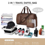 3PCS Faux Leather Weekender Bag for Women Men Travel Bag Overnight Bags (Coffee)