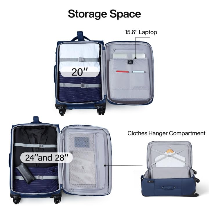 2 Piece Softside Expandable Luggage Sets with Spinner Wheels (Blue / 2 Pc Set(20/28))