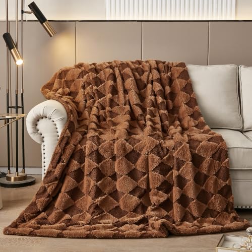 Luxury Faux Fur Rabbit Fur Throw Blanket Brown 60"*80" (Faux Fur Brown / 60"*80")