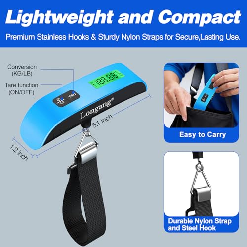 Digital Hanging Luggage Scale with Backlit for Travel (Blue)