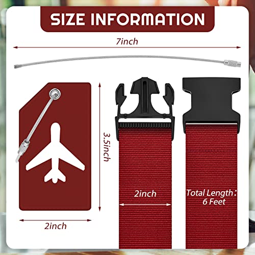 8 Pcs Luggage Straps Suitcase Tags Set for Tsa Approved (Wine Red / Airplane)