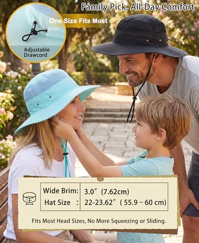 Men's Sun Hat UPF 50+ Wide Brim UV Protective Safari Outback Bucket Hat Fishing Hat Black (One Size / Black)