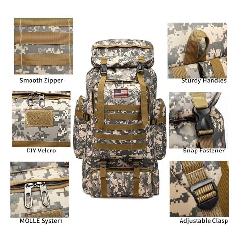 80L 2 Pack Hiking Backpack for Men with Sling Tactical Backpack (80l Grey - Pro(900d Fabric) + Sling Bag Bundle / Hiking Backpack 3077)