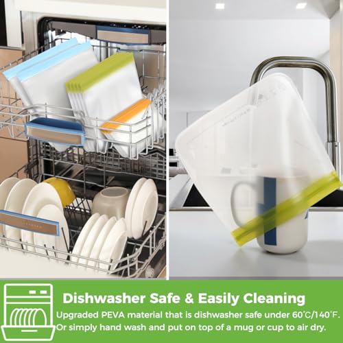 12 Pack Dishwasher Safe Reusable Freezer Bags (12 Pack-2 Gallon 5 Sandwich 5 Snack / Colorful)