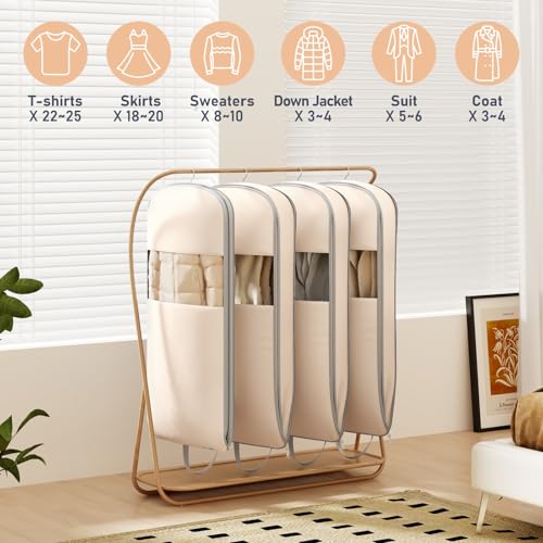 4 Pack 54" Garment Bags for Hanging Clothes (Beige / 54" 4 Pack)
