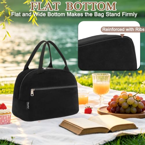 Lunch Bag for Women Insulated Lunch Box Corduroy Lunch Tote Cooler for Travel Work Picnic (Corduroy Black)