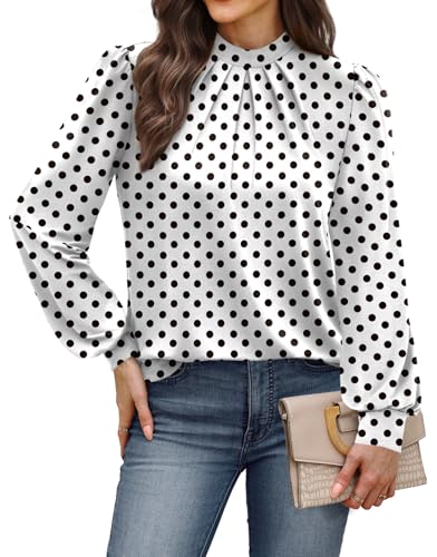 Winter Clothing for Women Fall Clothes Early Fall Fashion Must Haves Long Sleeve Shirts Blouses Dressy Casual Womens Tops Work Teachers Outfits White Polka Dot M (04 - White Polka Dot / Medium)