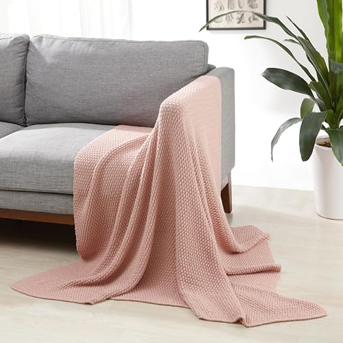 Chunky Cable Knit Throw Blanket for Couch (Knitted / Dusty Rose)