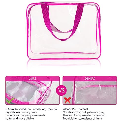 2Pcs Crystal Clear PVC Travel Toiletry Bag Kit for Women Men (2pcs Hot Pink-Large / 2pcs Large)
