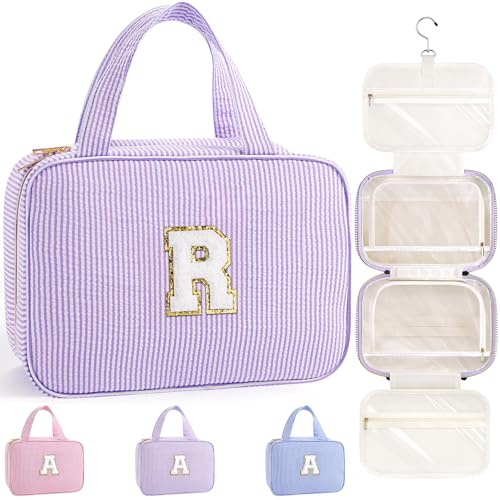Travel Toiletry Bag Initial Makeup Bag for Teen Girls (Purple / R)