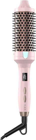 K&K Thermal Brush Heated Round Brush - Blowout Look Volumizer with 1.7 inch Heated Round for Hair Styler Tool Hair Straightener and Curler 2 in 1 Dual Voltage Temperture Contronal (Pink, 1.7 Inch)