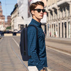 Business Backpack for Men Slim Lightweight Laptop Backpack Water Resistant Small Office Backpack for Commute Travel Daily Office Work with Small Bag (15.6" / With Pocket / Blue)