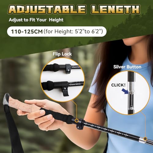 Aviation Grade Aluminum Collapsible Trekking Poles (110-125cm for Height：5'2'' to 6'2'')