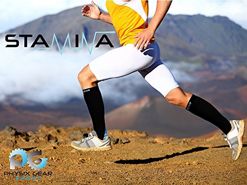 Physix Gear Compression Socks for Men & Women 20 (Black/Blue / Large-X-Large)