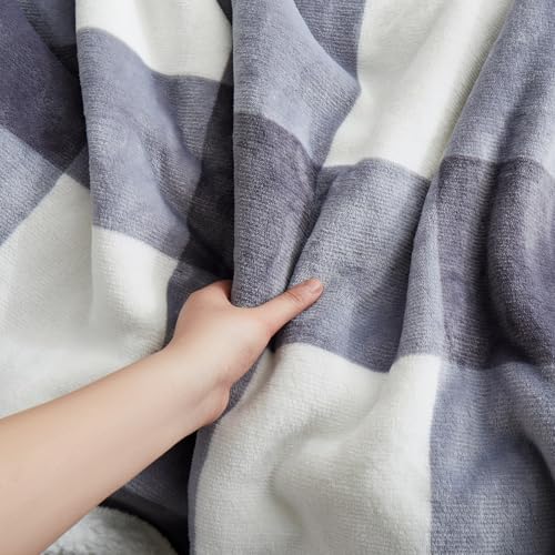 Sherpa Blanket Fleece Throw Blanket Full Queen Plaid Thick Bed Blanket (Grey Checkered / 80"*90")