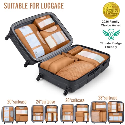 8 Set Packing Cubes for Travel Essentials (18 Brown)