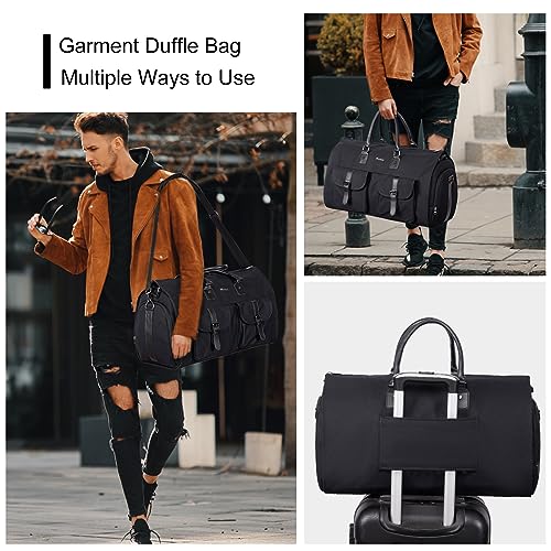 2-in-1 Canvas Garment Duffle Travel Bag with Shoulder Strap,Black (Black)