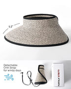 Womens Sun Hat with Ponytail Hole Wide Brim Beach Straw Visor (Medium / Mix Khaki With Black)