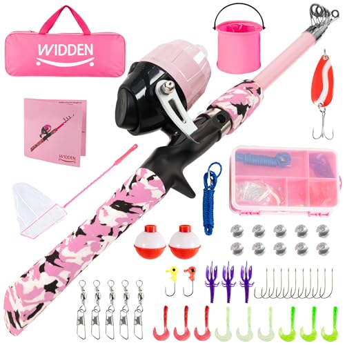 Kids Fishing Pole with Reel Beginner Kit for Boys Girls Ages 3 (Light Pink)