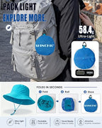 Water Resistant UPF 50+ Sun Bucket Hat Packable Brimmed for Women Men (One Size / Aqua Blue)