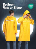 Mens Long Hooded Safety Rain Jacket Waterproof Emergency Raincoat Poncho (Large / Yellow)