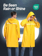 Mens Long Hooded Safety Rain Jacket Waterproof Emergency Raincoat Poncho (Large / Yellow)