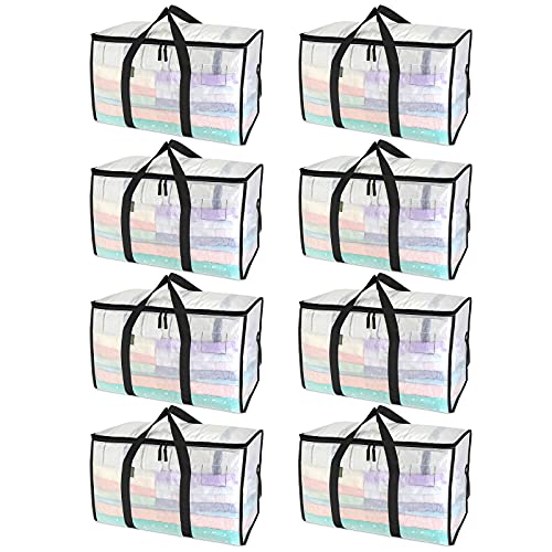 8 Pack Oversized Moving Bags with Reinforced Handles (8-Pack / Clear)