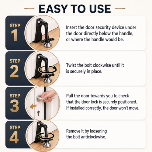 Portable Door Stopper Door Lock for Travel Anti Theft Door Blocker (Black)