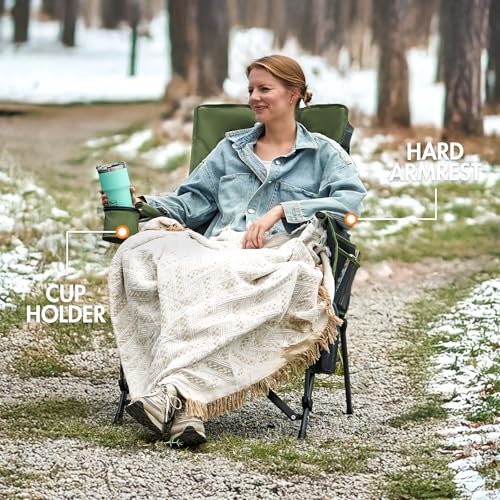 400 LBs Heavy Duty Camping Chairs for Adults (Green / Warm-Touch)