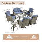Patio Furniture Set (8 PCS Loveseat Rocking Chair Set / Deni Blue)