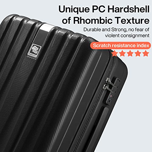 24 Inch Luggage Suitcases With Spinner Wheels Lightweight PC Hard Shell Rolling Suitcase With Travel Lock (24 Inch / Jet Black)
