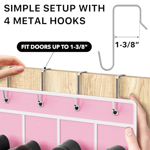 24 Pockets Clear Over the Door Shoe Organizer (Large Pockets / Pink)