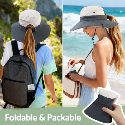 Ponytail Sun Hats for Women UPF 50+ Pure Beige (One Size / Pure Beige(ponytail Hole))