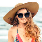 Big Straw Sun Hats for Women Floppy Foldable Roll up Beach Cap Sun Hat UPF 50+ Vacation Honeymoon Embroidered Hat (Z Resting Beach Face: Khaki)