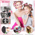 4 Sizes Self Grip Hair Rollers Set for Long (Pink)