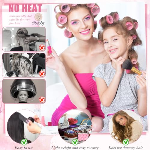 4 Sizes Self Grip Hair Rollers Set for Long (Pink)