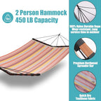 12FT 2 Person Hammock V Shaped Spreader Bar (Coral Red Stripes)