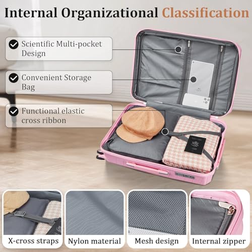 4 Piece Expandable Hardshell Pink Luggage Sets with Spinner Wheels (A#Pink / 4 Piece Set)