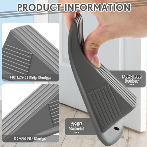 4 Pcs Jumbo Door Stoppers Heavy Duty Rubber Doorstop (Gray)