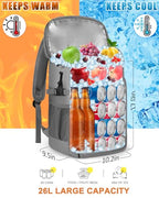 Cooler Backpack Insulated Leak Proof for Women Men Soft Cooler Bag (36 Cans / Leather Gray With Yellow)