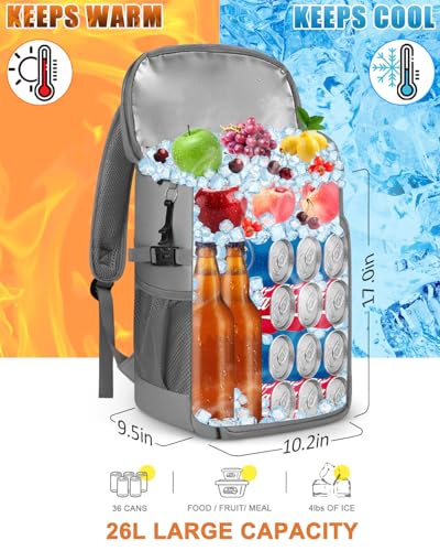 Cooler Backpack Insulated Leak Proof for Women Men Soft Cooler Bag (36 Cans / Leather Gray With Yellow)