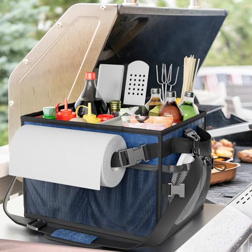 Grill Caddy Foldable BBQ Caddy with Paper Towel Holder (Navy)