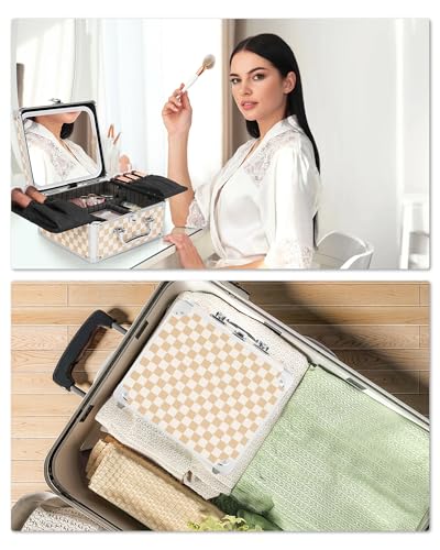 Makeup Bag with LED Mirror (Plaid / Small)