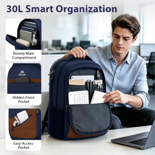Travel Backpack for Men with Anti Theft Pocket (Dark Blue Brown / 17 Inch)