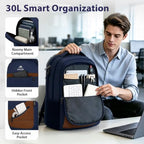 Travel Backpack for Men with Anti Theft Pocket (Dark Blue Brown / 17 Inch)