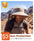 Outdoor UPF50+ Sun Hat Wide Brim Mesh Fishing Hat with Neck Flap (Large-X-Large / Khaki)