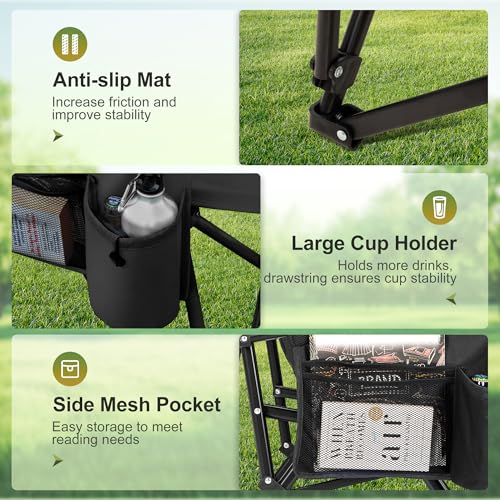 Oversized Camping Chairs High Back Heavy Duty Lawn Chair 500LBS (Black / Single Pack)