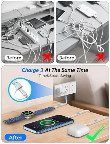 2Pack Travel Essentials for Apple Watch Charger (White / 2Pack-6 FT)