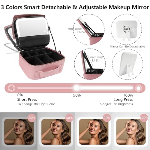 Travel Makeup Bag Cosmetic Bag Makeup Organizer Bag with Lighted Mirror (Phosphor / Woven)